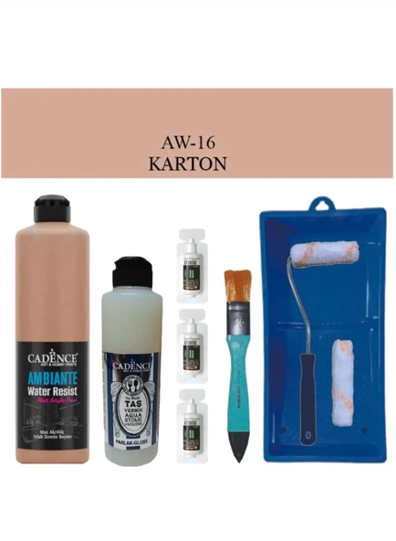 Cadence Boya Fayans Tezgah B-Ambiente Islak Zemin Aw-16 Karton 500Ml Katalizör 30Gr Taş Vernik 250 Saten Rulo Set ürün görseli 1