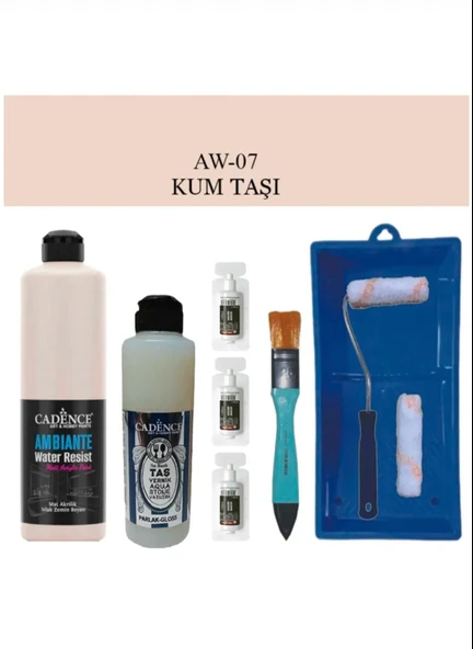 Cadence Boya Fayans Tezgah B-Ambiente Islak Zemin Aw-07 Kumtaşı 500Ml Katalizör 30Gr Taş Vernik 250 Saten Rulo Set - 1
