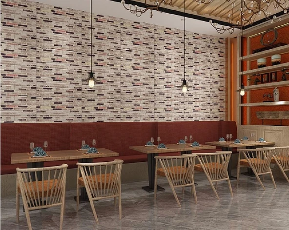 Renkli Duvarlar Kendinden Yapışkanlı 70x77cm 10 Adet Taş Duvar Kağıdı Paneli - 12