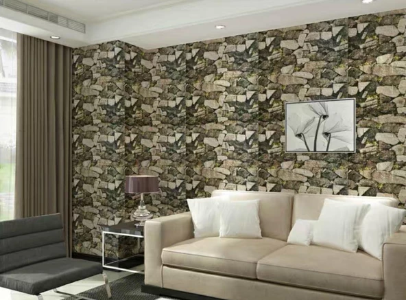 Renkli Duvarlar Kendinden Yapışkanlı 70x77cm 10 Adet Taş Duvar Kağıdı Paneli - 10