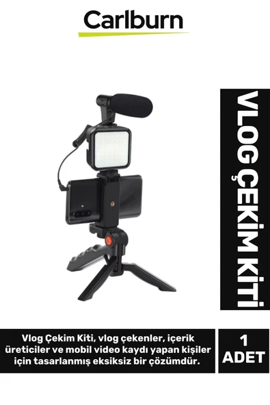 Premium Mikrofonlu Ses Kayıt Stabil Çekim Hafif Kayıt Ayarlanabilir Led Işıklı Tripod Vlog Çekim Kit