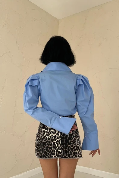 MAVİ KOLLARI VOLANLI GÖMLEK - 3