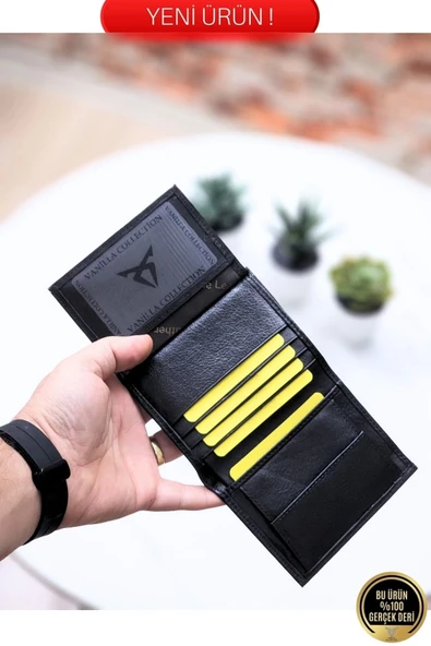 Hakiki Deri Erkek Cüzdan Dik Model – 12 Kart - Bozuk Para Bölmeli - İsim Baskılı - Minimalist Tasarım