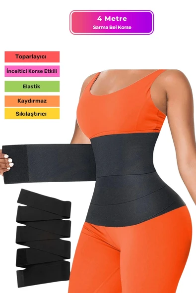 Özel Üretim İnceltici Bele Dolamalı Kum Saati Görüntüsü Veren 4 Metre Sarma Bel Korsesi ürün görseli