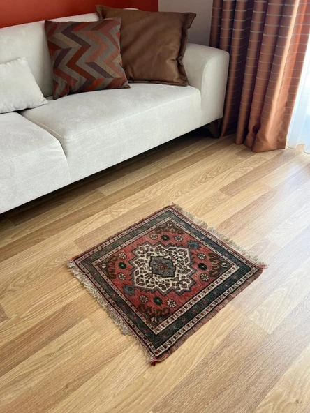 57x60 cm Küçük Vintage El Dokuma Kilim, Çiçek Desenli Geleneksel Türk Halısı, Küçük Dekoratif Halı, Harika Hediye - 10