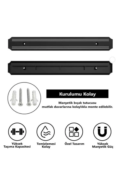 55 cm Duvara Monte Çift Mıknatıslı Bıçak Askısı Kepçe Asma Tutucu Mıknatıs Askılığı Bıçaklık - 3