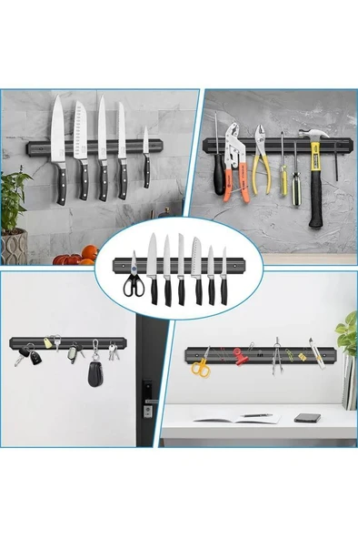 55 cm Duvara Monte Çift Mıknatıslı Bıçak Askısı Kepçe Asma Tutucu Mıknatıs Askılığı Bıçaklık - 8