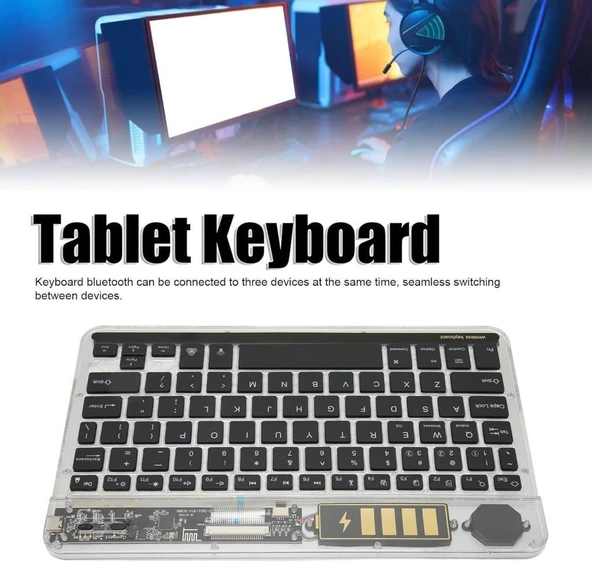 Technopc Ultrapad UP10.SI36LA 10.1" Uyumlu Kablosuz Bluetooth Şarjlı Transparan Rgp 7 Renk Işıklı Klavye - Gri - 4