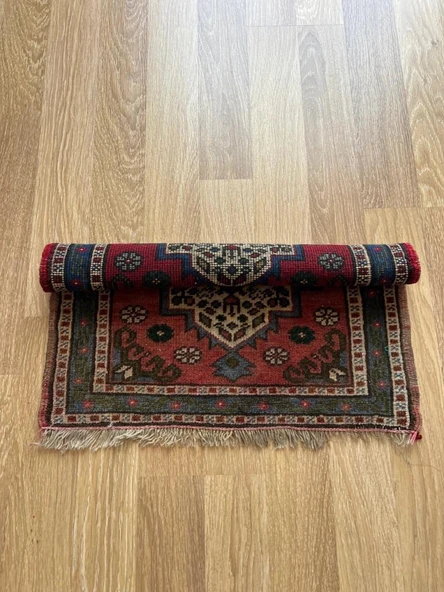57x60 cm Küçük Vintage El Dokuma Kilim, Çiçek Desenli Geleneksel Türk Halısı, Küçük Dekoratif Halı, Harika Hediye - 6