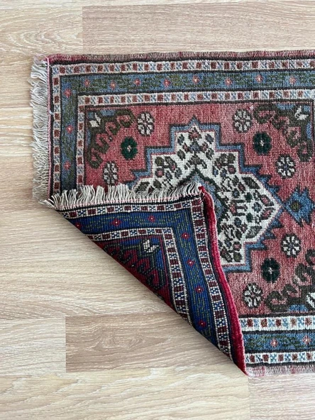57x60 cm Küçük Vintage El Dokuma Kilim, Çiçek Desenli Geleneksel Türk Halısı, Küçük Dekoratif Halı, Harika Hediye - 9