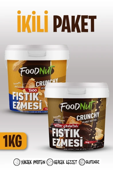 FoodNut 2 Kg Fıstık Ezmesi (1 KG ÇİKOLATALI, 1 KG %100 SADE)