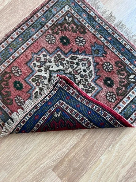 57x60 cm Küçük Vintage El Dokuma Kilim, Çiçek Desenli Geleneksel Türk Halısı, Küçük Dekoratif Halı, Harika Hediye - 8