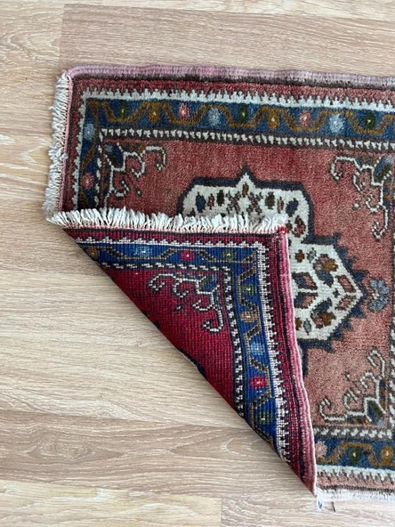 52x59 cm Türk Vintage Küçük Halı, El Dokuma Yün Halı, Ev ve Ofis İçin Küçük Alan Halısı, Geleneksel Kayseri Halısı - 9