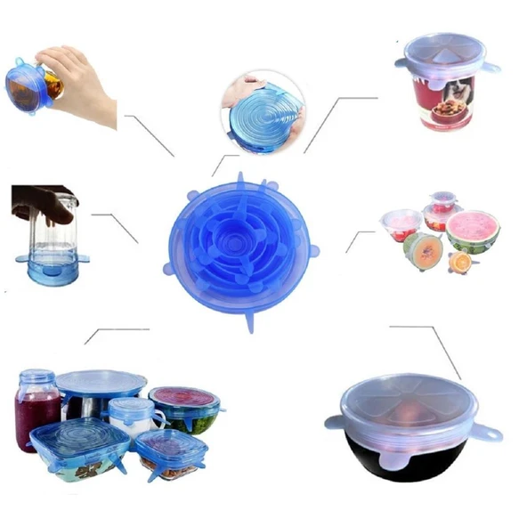 6 lı Tazeliği Koruyan Silikon Strech Kapaklar Tabak Bardak Bonesi Kahvaltı Saklama Kabı Streç Kapak - 8