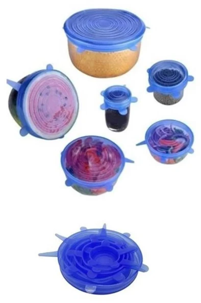 6 lı Tazeliği Koruyan Silikon Strech Kapaklar Tabak Bardak Bonesi Kahvaltı Saklama Kabı Streç Kapak - 2