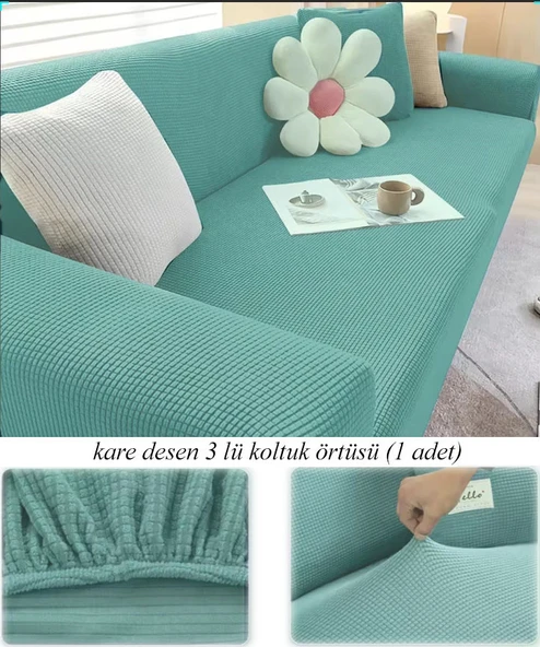 upmall Streç Lastikli Esnek Yikanabilir Kare Desen Berjer Üç Kişilik Koltuk Örtüsü Koltuk Kılıfı (Bir Adet) - 9