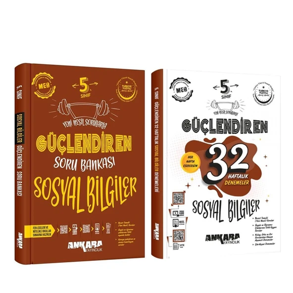 Ankara Yayıncılık 5. Sınıf Sosyal Bilgiler Güçlendiren Soru Bankası ve 32 Haftalık Deneme Seti 2 Kitap