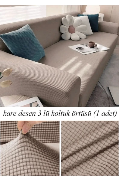 upmall Streç Lastikli Esnek Yikanabilir Kare Desen Berjer Üç Kişilik Koltuk Örtüsü Koltuk Kılıfı (Bir Adet) - 8