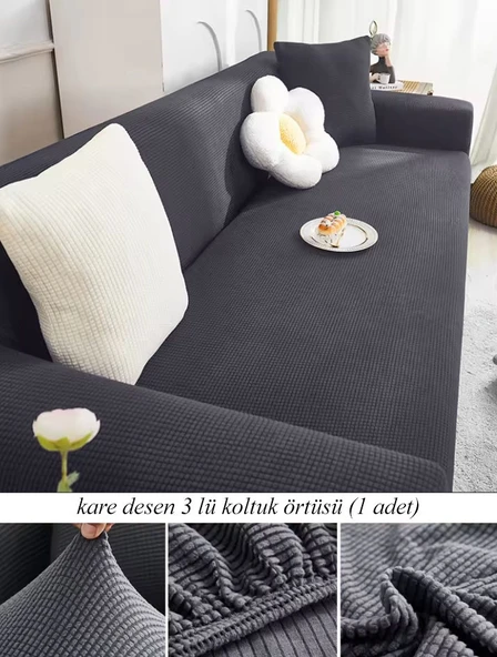 upmall Streç Lastikli Esnek Yikanabilir Kare Desen Berjer Üç Kişilik Koltuk Örtüsü Koltuk Kılıfı (Bir Adet) - 2