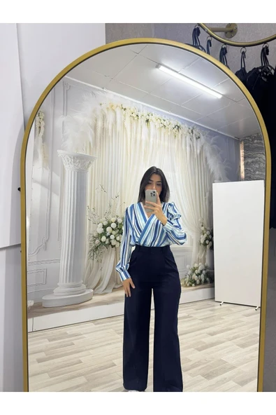 Lacivert kumaş pallazo pantolon - 2