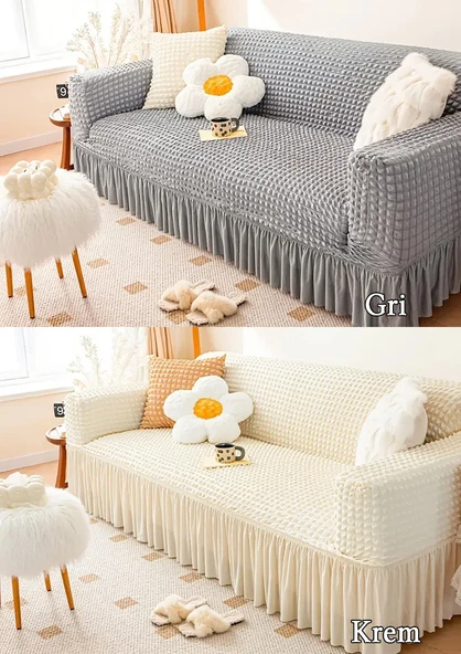 Upmall Bürümcük Lastikli Kanepe Örtüsü Likralı Koltuk Örtüsü Tek 3lü ürün görseli 1