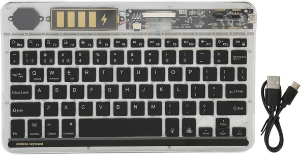 Lenovo Tab M9 ZAC30136TR 9" Uyumlu Kablosuz Bluetooth Şarjlı Transparan Rgp 7 Renk Işıklı Klavye - Gri - 3