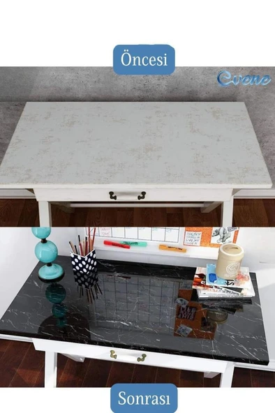 5 Metre Siyah Mermer Desenli Yapışkanlı Kaplama Kağıdı Mutfak Tezgah Raf Masa Dolap Folyo Sticker - 7