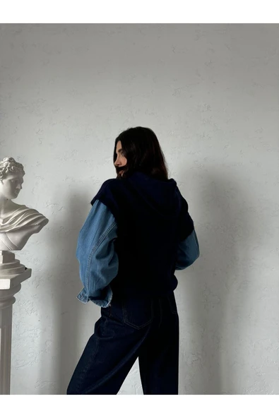 LACİVERT CAMBON BASKILI KAPÜŞONLU SWEAT - 2
