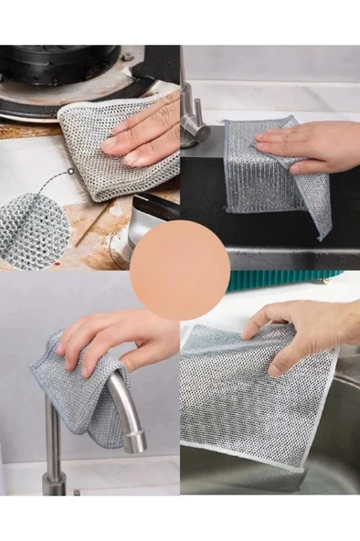 20 cm Çizilmez Tel Bulaşık Bezi Çizmez Tencere Teflon Tava Ocak Ovma Temizlik Süngeri Yağ Sökücü Bez - Resim 4