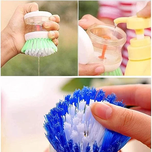 Sıvı Deterjan Hazneli Bulaşık Yıkama Fırçası Mutfak Banyo Lavabo Ocak Temizlik Süngeri - 8