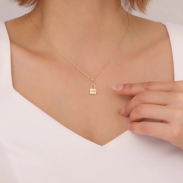 925 Ayar Gümüş İsimli Kilit Kolye - Resim 2