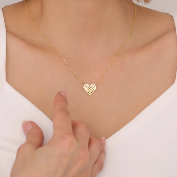 925 Ayar Gümüş Harfli Yara Bandı Kalp Kolye - Resim 2