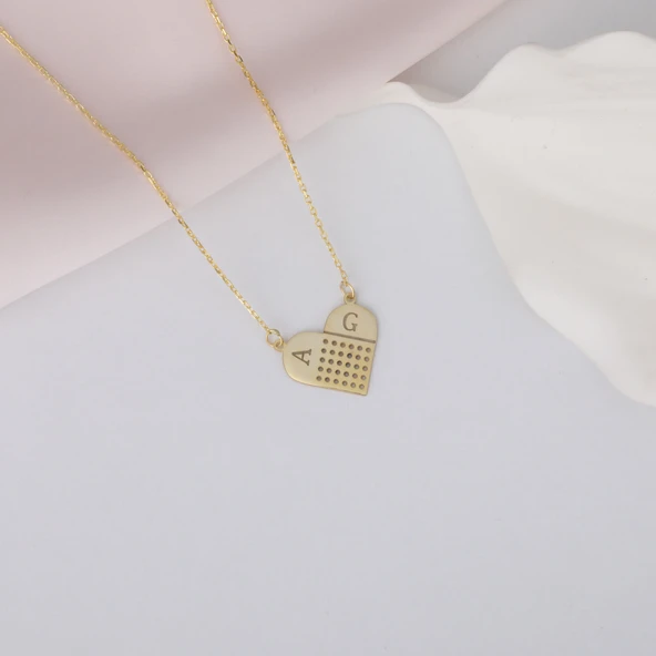 925 Ayar Gümüş Harfli Yara Bandı Kalp Kolye - Resim 3