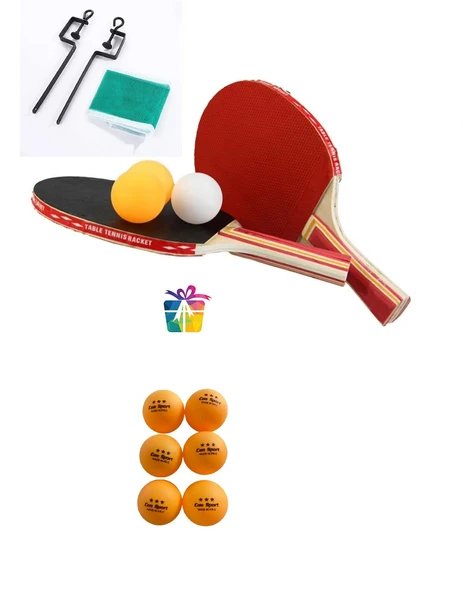 Masa Tenis Seti Pinpon Seti 2 Raket 3 Top File Takma Aparatları+ 6 Adet Pinpon Maç Topu