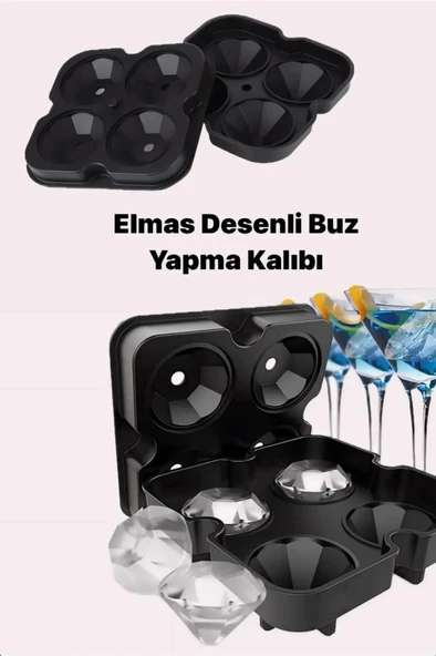 Silikon 4 Göz Buz Yapıcı Kalıbı Elmas Şeklinde Kalıp Kokteyl Viski Buz Küpü Top Yapma Tepsisi Buzluk - 2