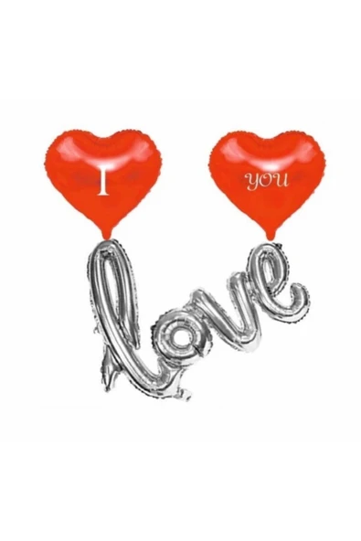 I Love You Folyo Balon Kırmızı - Gümüş