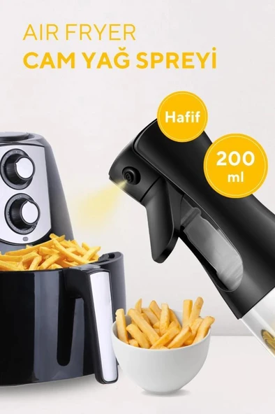 200 ml Airfryer Sprey Yağdanlık Zeytinyağı Sirke Yağ Püskürtmeli Damlatmaz Cam Şişe Şişesi