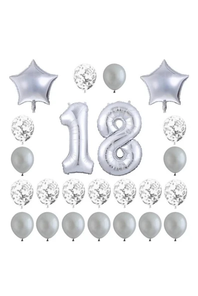 18 Yaş Gümüş Balon Seti