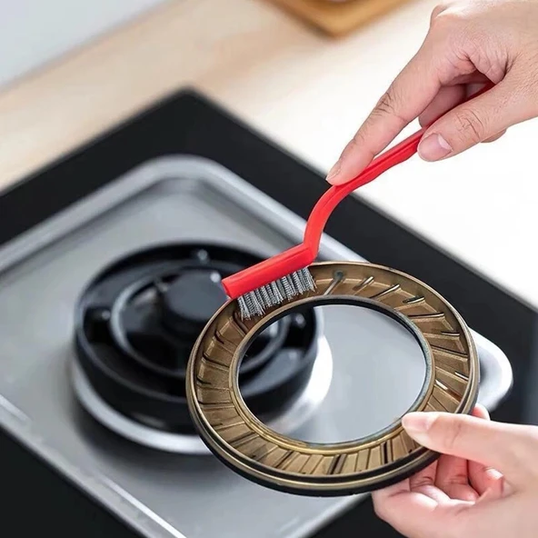 3 lü Bakır Plastik Çelik Tel Fırçası Seti Derz Lavabo Mutfak Buji Yağ Kir Temizleyici Fırça - 4