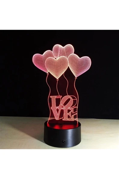 3d Üç Boyutlu Kalpli Balonlar ve Love Gece Lambası Dokunmatik Renk Değiştiren - 2