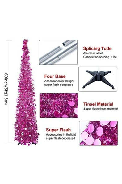 Ithal Hologramlı Pembe 165 Cm Deluxe Dekor Yılbaşı Ağacı - 4
