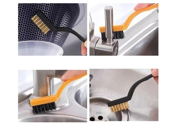 3 lü Bakır Plastik Çelik Tel Fırçası Seti Derz Lavabo Mutfak Buji Yağ Kir Temizleyici Fırça - 3