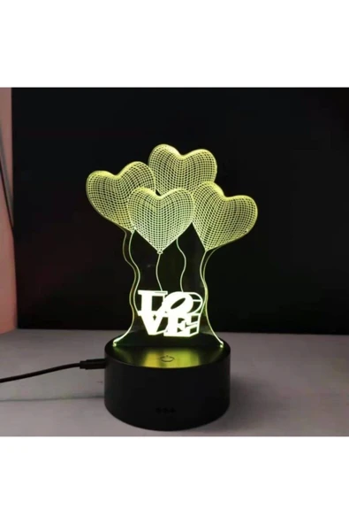 3d Üç Boyutlu Kalpli Balonlar ve Love Gece Lambası Dokunmatik Renk Değiştiren - 5