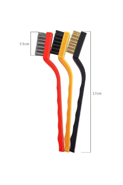 3 lü Bakır Plastik Çelik Tel Fırçası Seti Derz Lavabo Mutfak Buji Yağ Kir Temizleyici Fırça - 6