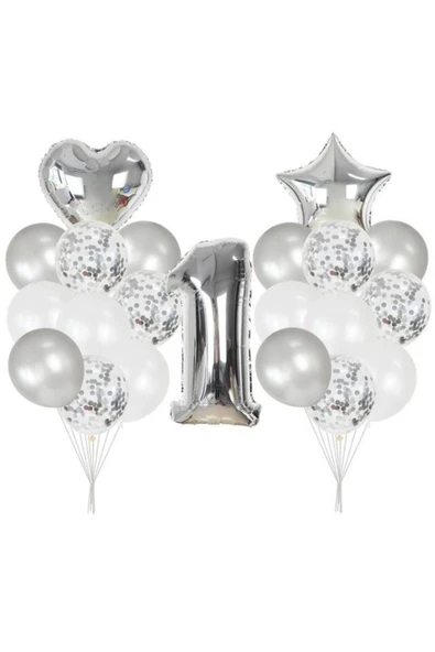 1 Yaş Gümüş Balon Seti ürün görseli