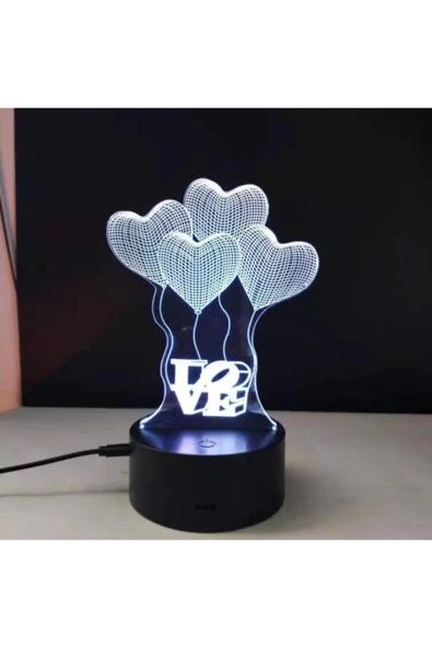 3d Üç Boyutlu Kalpli Balonlar ve Love Gece Lambası Dokunmatik Renk Değiştiren - 3
