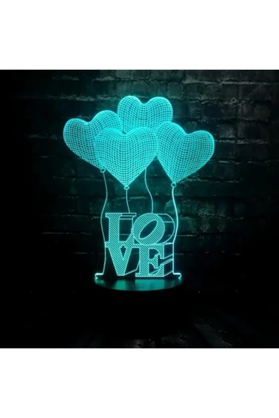 3d Üç Boyutlu Kalpli Balonlar ve Love Gece Lambası Dokunmatik Renk Değiştiren - 6