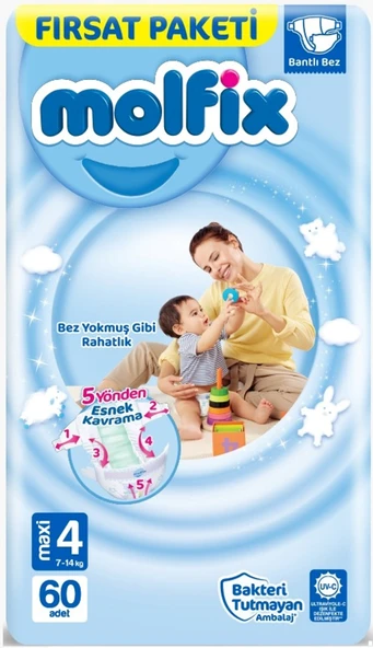 Molfix Bebek Bezi Beden:4 (7-14Kg) Maxi 62 Adet Fırsat Pk