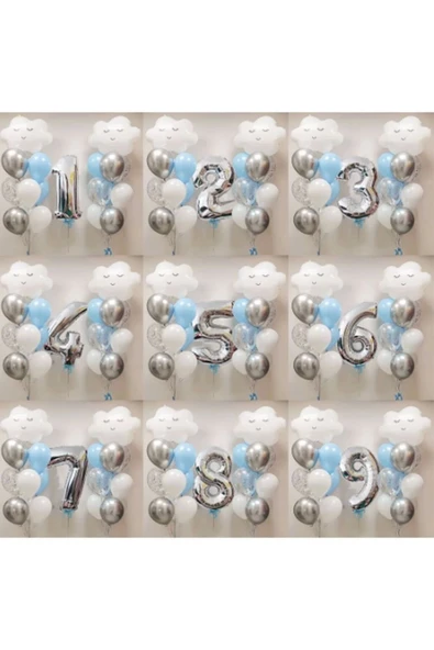 Gökyüzü Bulut 1 Yaş Balon Set Yıldız Balon Folyo Set Konsept Doğum Günü Set Yaş Balon Set - Resim 3