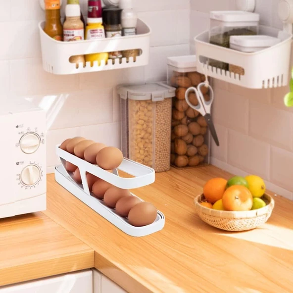 2 Katlı Otomatik Buzdolabı Yumurta Dağıtıcı Kutu Yumurtalık Rafı Sepeti Saklama Kabı - 6